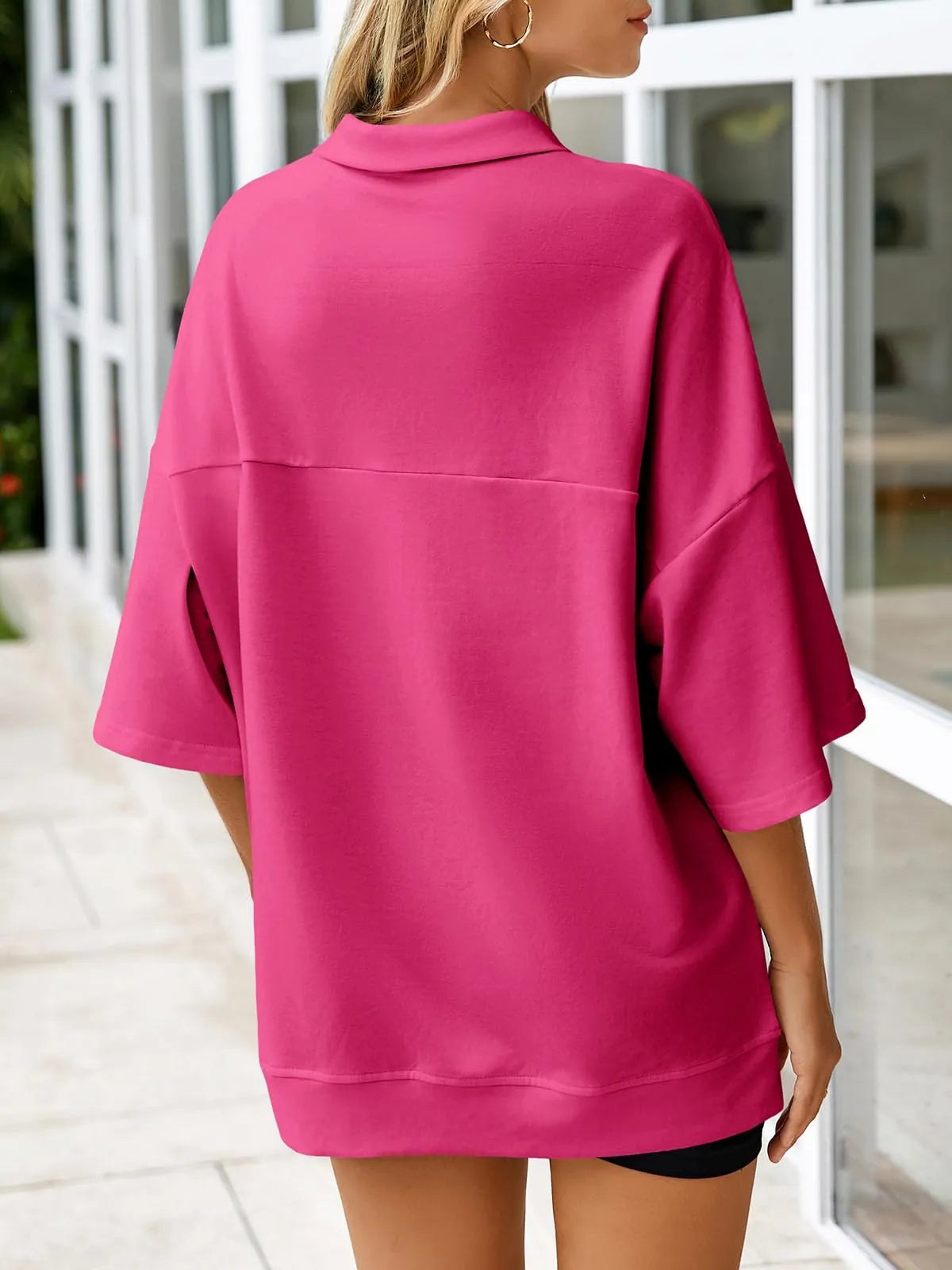 Women's Oversized 3/4 Sleeve Zipper Pullover (Buy 2 Free Shipping)