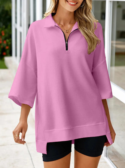 Women's Oversized 3/4 Sleeve Zipper Pullover (Buy 2 Free Shipping)