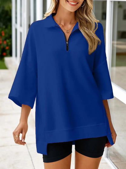 Women's Oversized 3/4 Sleeve Zipper Pullover (Buy 2 Free Shipping)