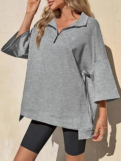 Women's Oversized 3/4 Sleeve Zipper Pullover (Buy 2 Free Shipping)