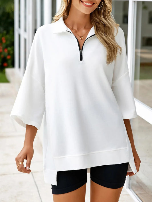 Women's Oversized 3/4 Sleeve Zipper Pullover (Buy 2 Free Shipping)
