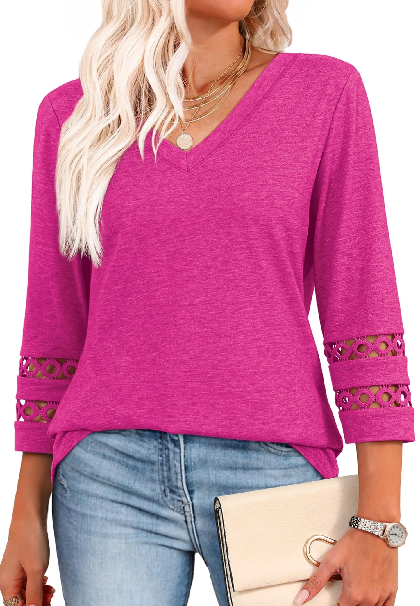 Women's 3/4 Length Sleeve Trendy V Neck T-Shirts (Buy 3 Free Shipping)