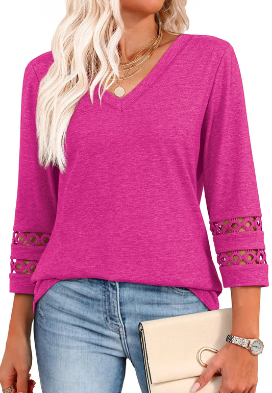 Women's 3/4 Length Sleeve Trendy V Neck T-Shirts (Buy 3 Free Shipping)