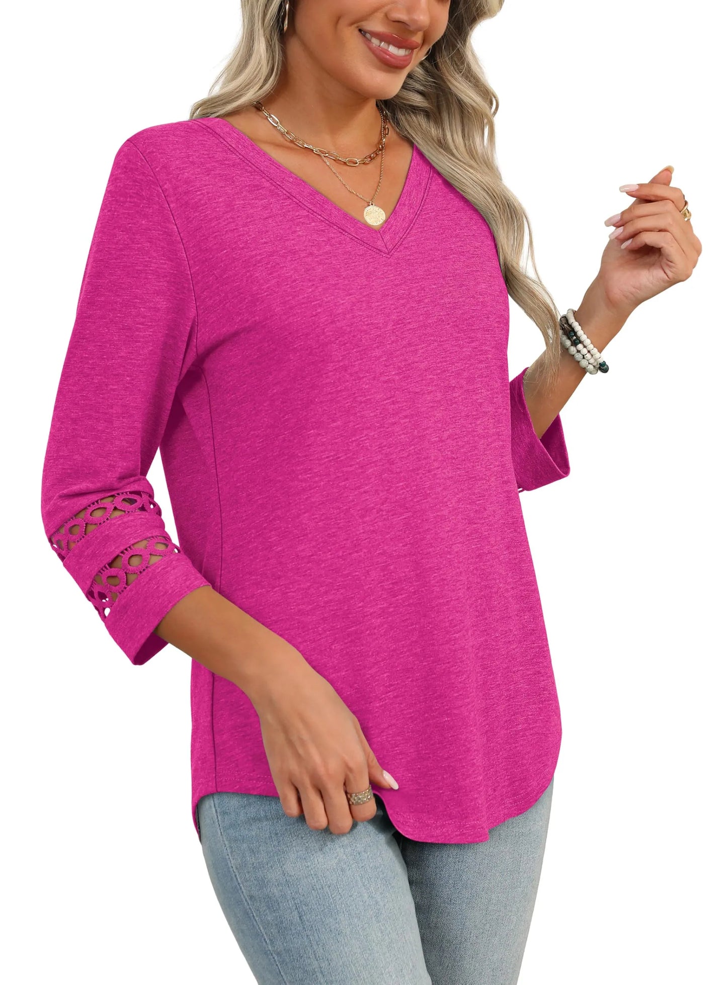 Women's 3/4 Length Sleeve Trendy V Neck T-Shirts (Buy 3 Free Shipping)