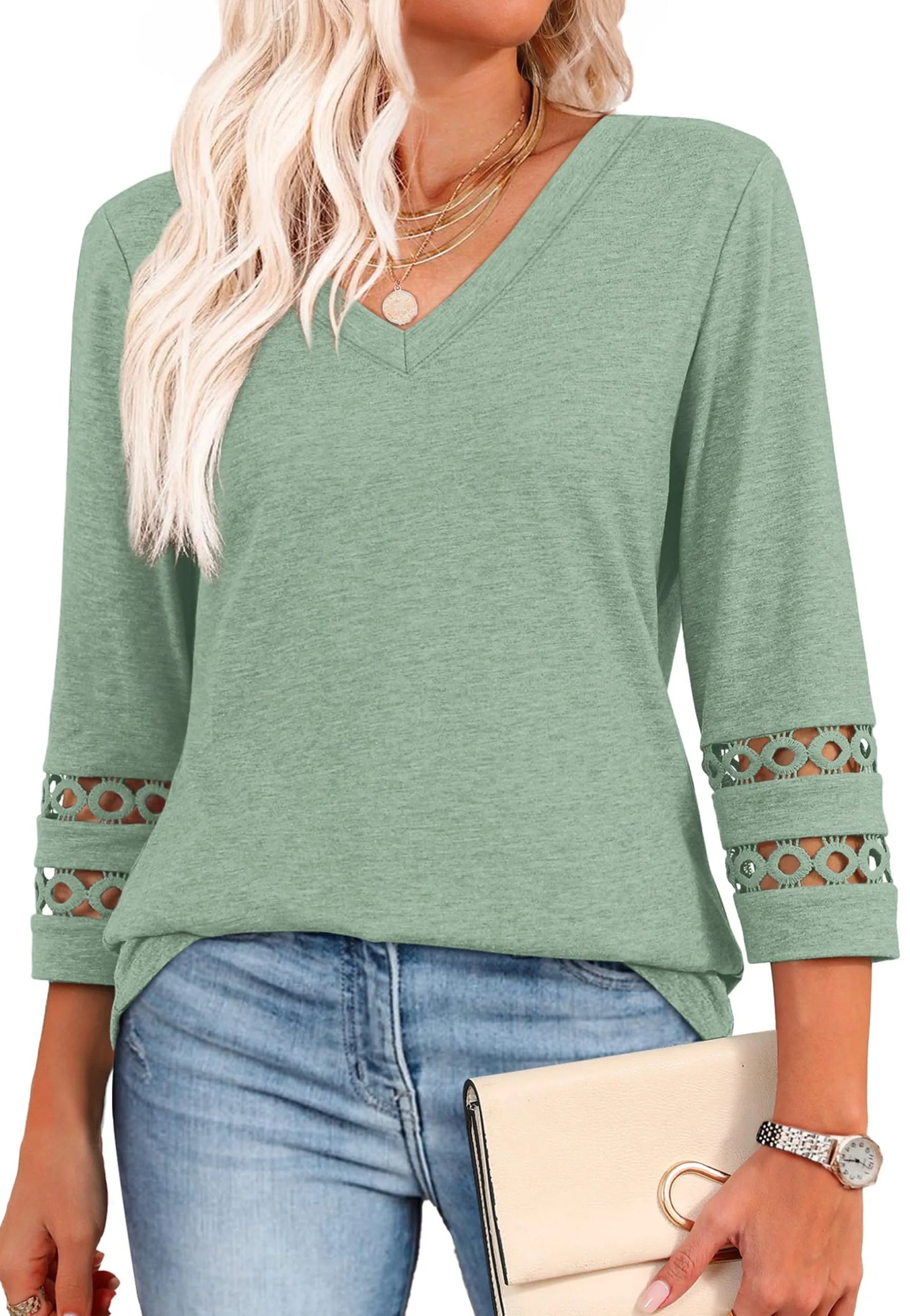 Women's 3/4 Length Sleeve Trendy V Neck T-Shirts (Buy 3 Free Shipping)