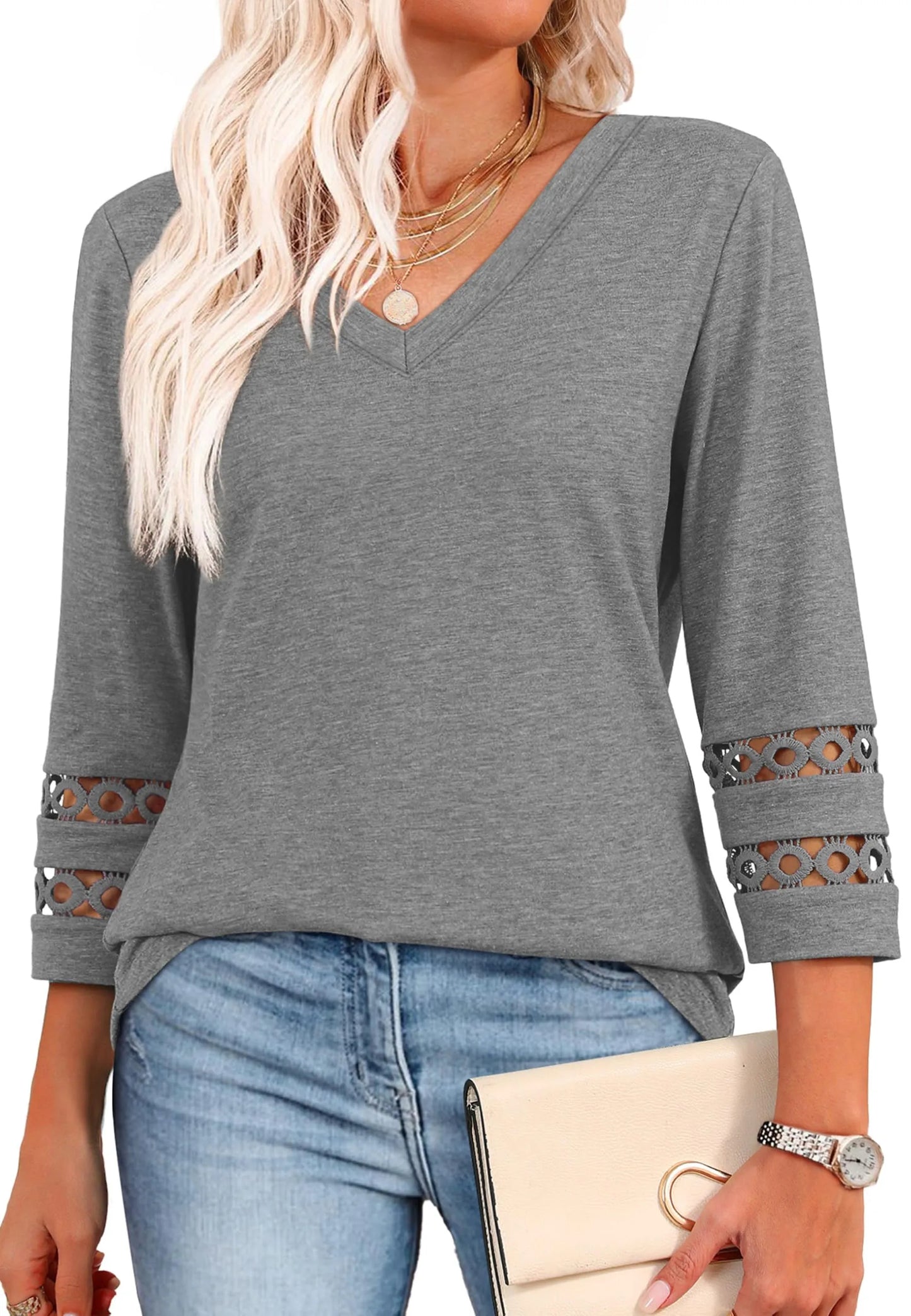 Women's 3/4 Length Sleeve Trendy V Neck T-Shirts (Buy 3 Free Shipping)