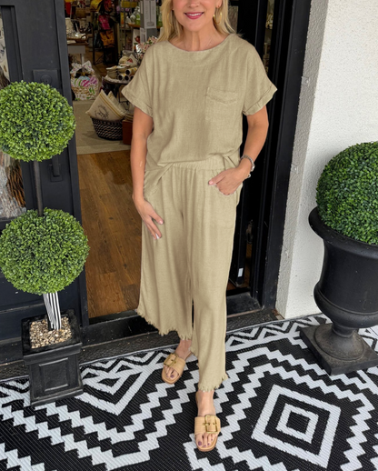 Women's Casual Solid Cotton Linen Lounge Set (Buy 2 Free Shipping)