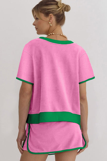 Women's Colorblock Edge Drop Shoulder T-Shirt Skort 2Pcs Set (Buy 2 Free Shipping)