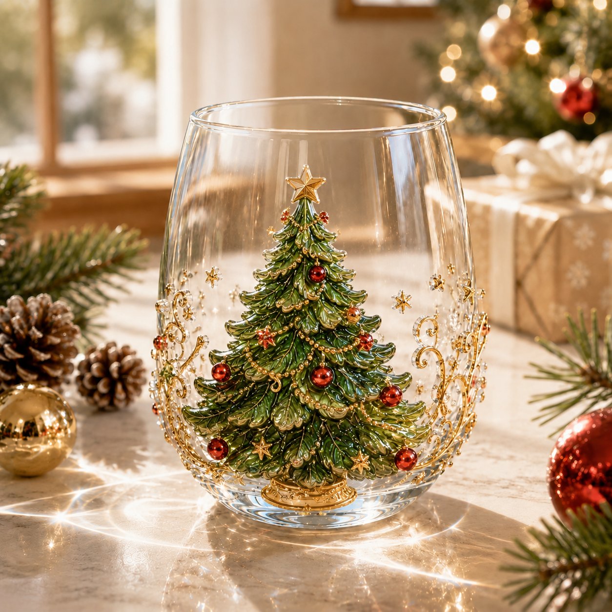 🎄🎄✨ Christmas Glass Art Cup | Luxury Raised Holiday Glassware for Drinks, Decor & Christmas Gifts 🎁