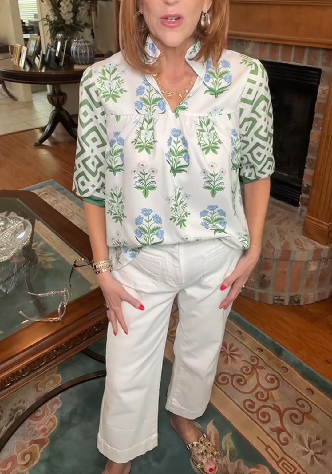 Women's V Neck Puff Sleeve Floral Print Blouse (Buy 2 Free Shipping)