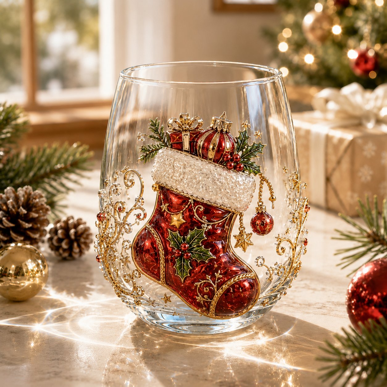 🎄🎄✨ Christmas Glass Art Cup | Luxury Raised Holiday Glassware for Drinks, Decor & Christmas Gifts 🎁