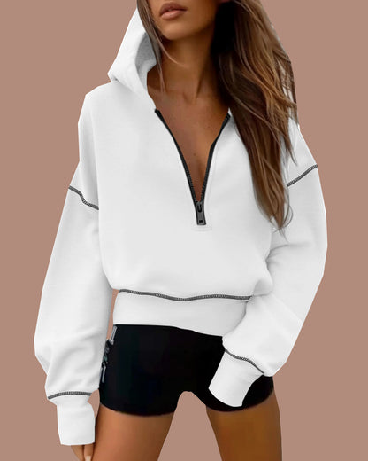 Women's Half Zip Long Sleeve Cropped Hoodie (Buy 2 Free Shipping)