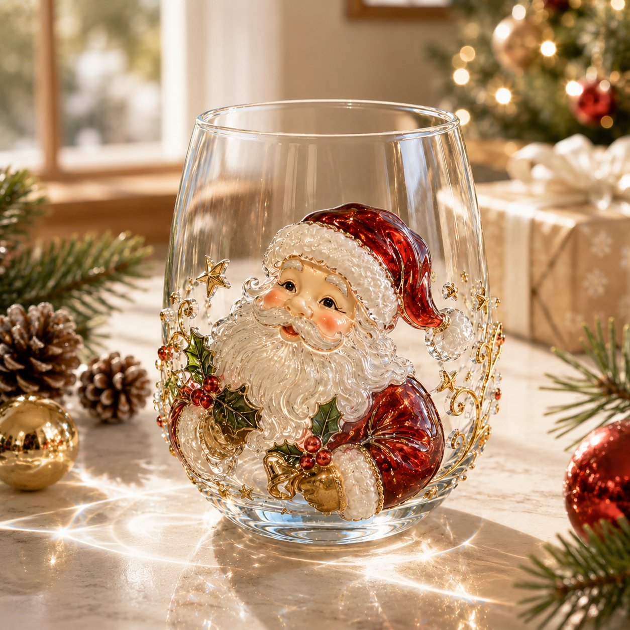 🎄🎄✨ Christmas Glass Art Cup | Luxury Raised Holiday Glassware for Drinks, Decor & Christmas Gifts 🎁