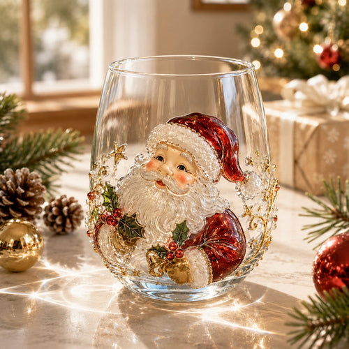 🎄🎄✨ Christmas Glass Art Cup | Luxury Raised Holiday Glassware for Drinks, Decor & Christmas Gifts 🎁