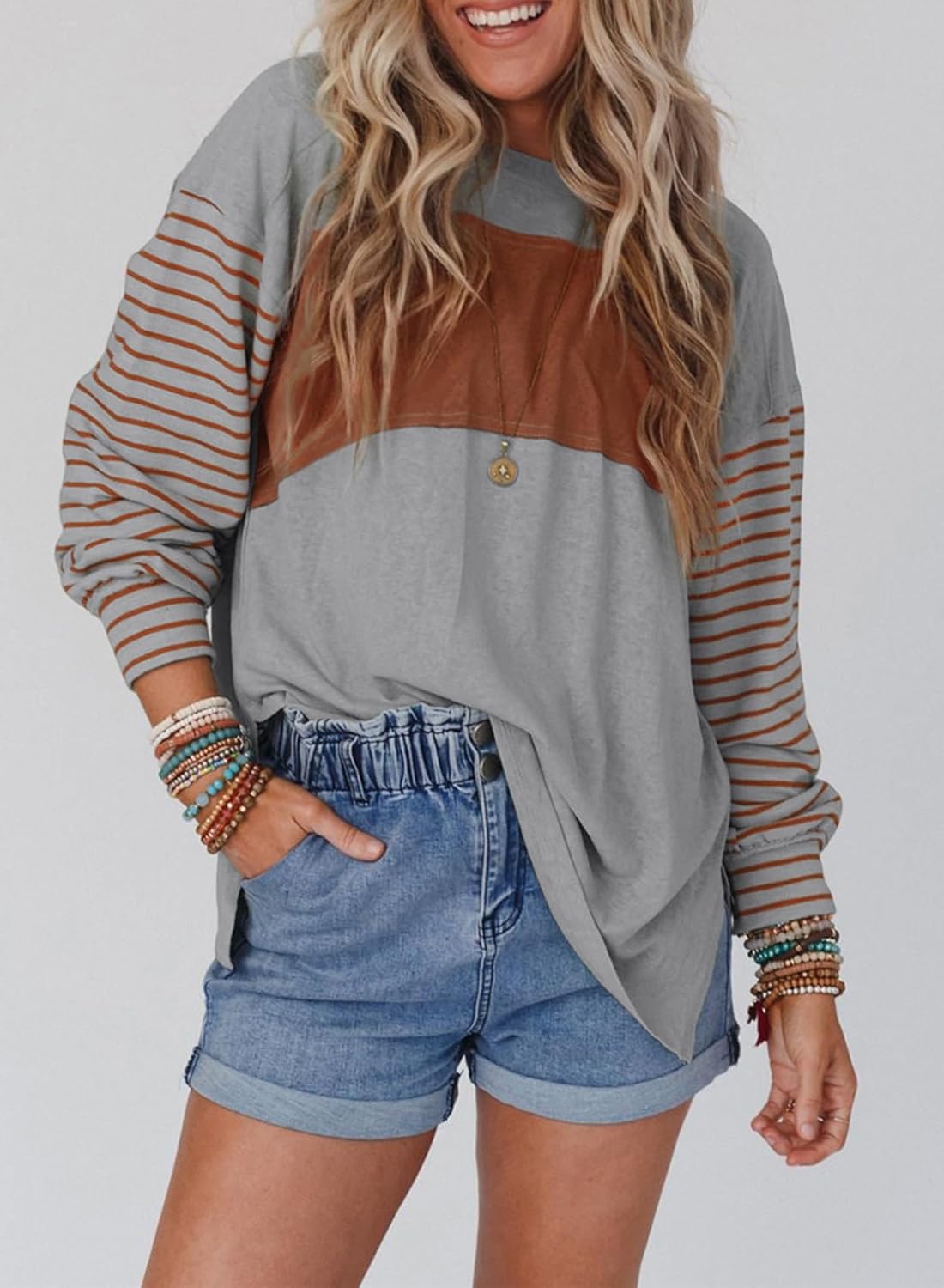 Women's Cute Color Block Long Sleeve Casual Top (Buy 2 Free Shipping)