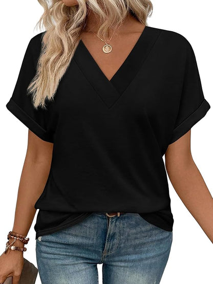 Women's Summer V Neck Short Sleeve Basic T Shirt (Buy 3 Free Shipping)