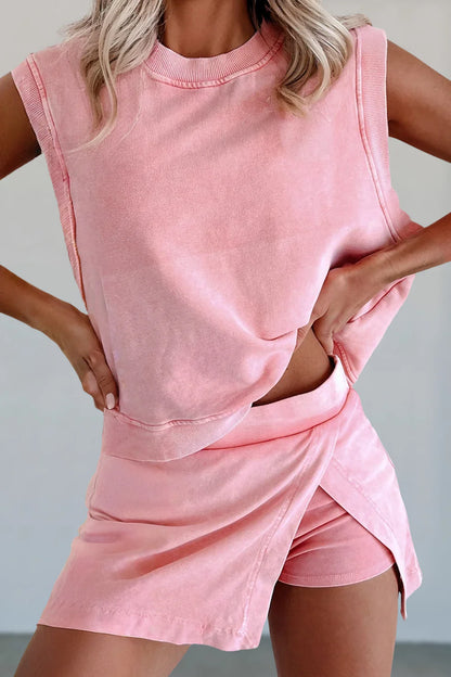 Women's Mineral Wash Tank Top and Slit Skort Set (Buy 2 Free Shipping)