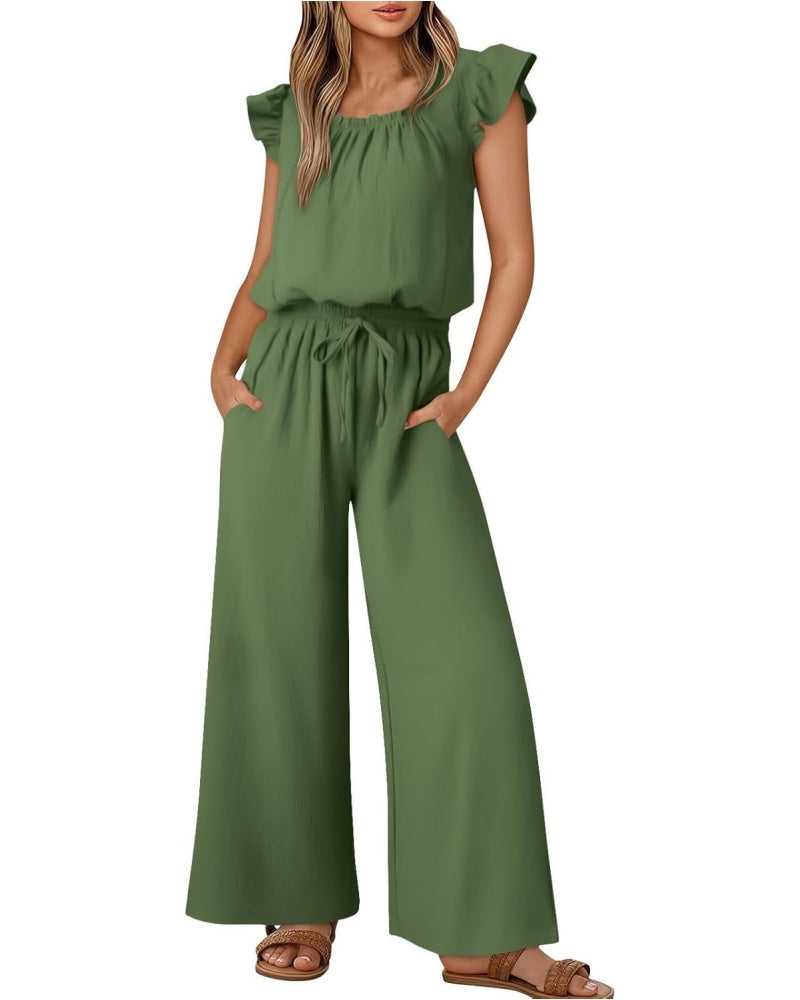 Women's Ruffle Sleeve Solid Color One Piece Jumpsuit (Buy 2 Free Shipping)