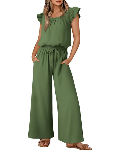 Women's Ruffle Sleeve Solid Color One Piece Jumpsuit (Buy 2 Free Shipping)