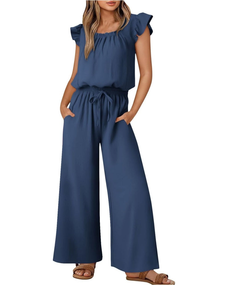 Women's Ruffle Sleeve Solid Color One Piece Jumpsuit (Buy 2 Free Shipping)