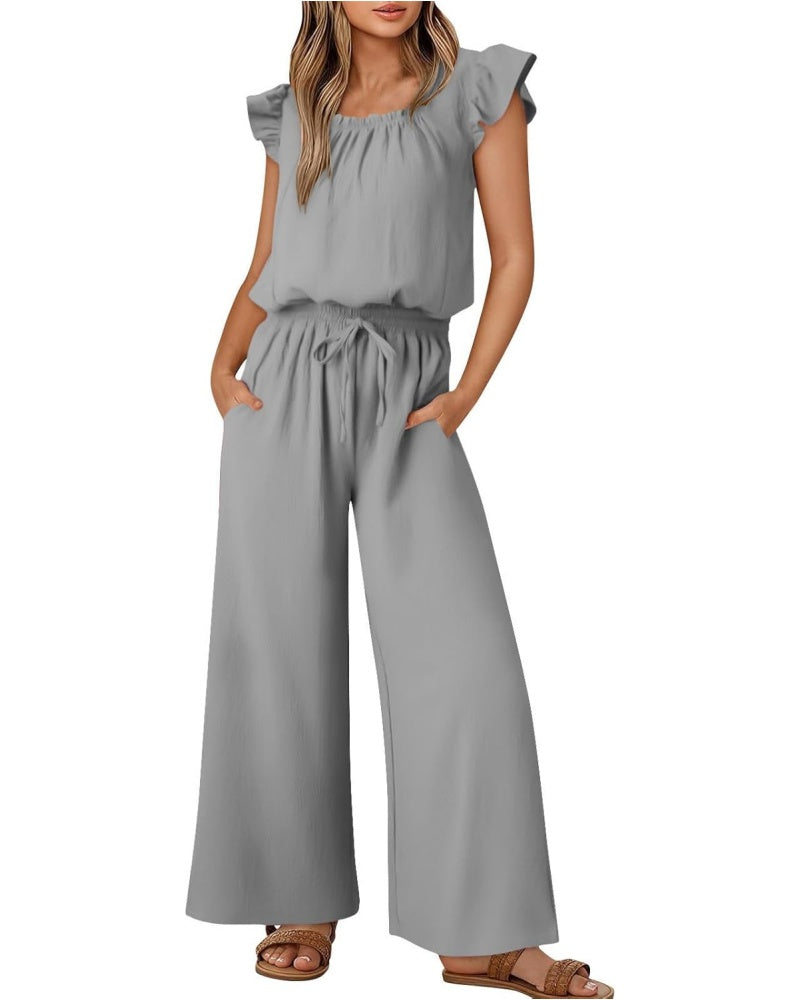 Women's Ruffle Sleeve Solid Color One Piece Jumpsuit (Buy 2 Free Shipping)
