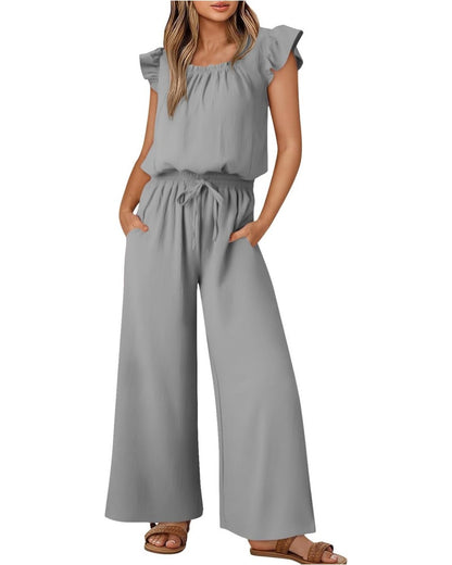 Women's Ruffle Sleeve Solid Color One Piece Jumpsuit (Buy 2 Free Shipping)