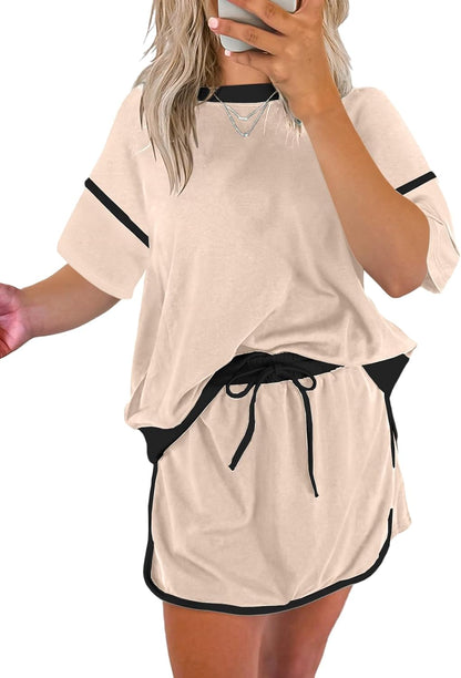 Women's Short Sleeve Tops and Drawstring Skort Matching Sets (Buy 2 Free Shipping)