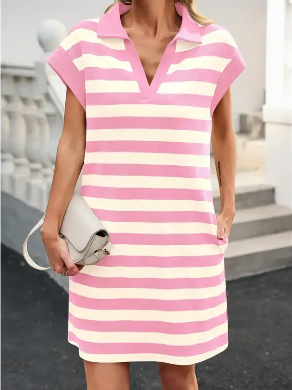 Women's V-neck Striped Shift Dress (Buy 2 Free Shipping)