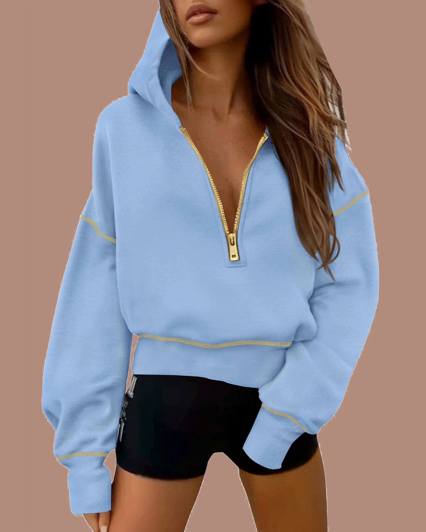Women's Half Zip Long Sleeve Cropped Hoodie (Buy 2 Free Shipping)
