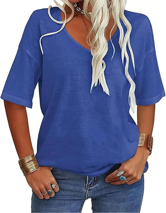 Women's Casual V-neck Solid Color Basic Tee (Buy 3 Free Shipping)