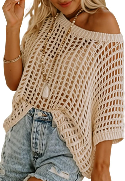 Women's Summer Casual Short Sleeve Hollow Out Crochet Tops (Buy 2 Free Shipping)