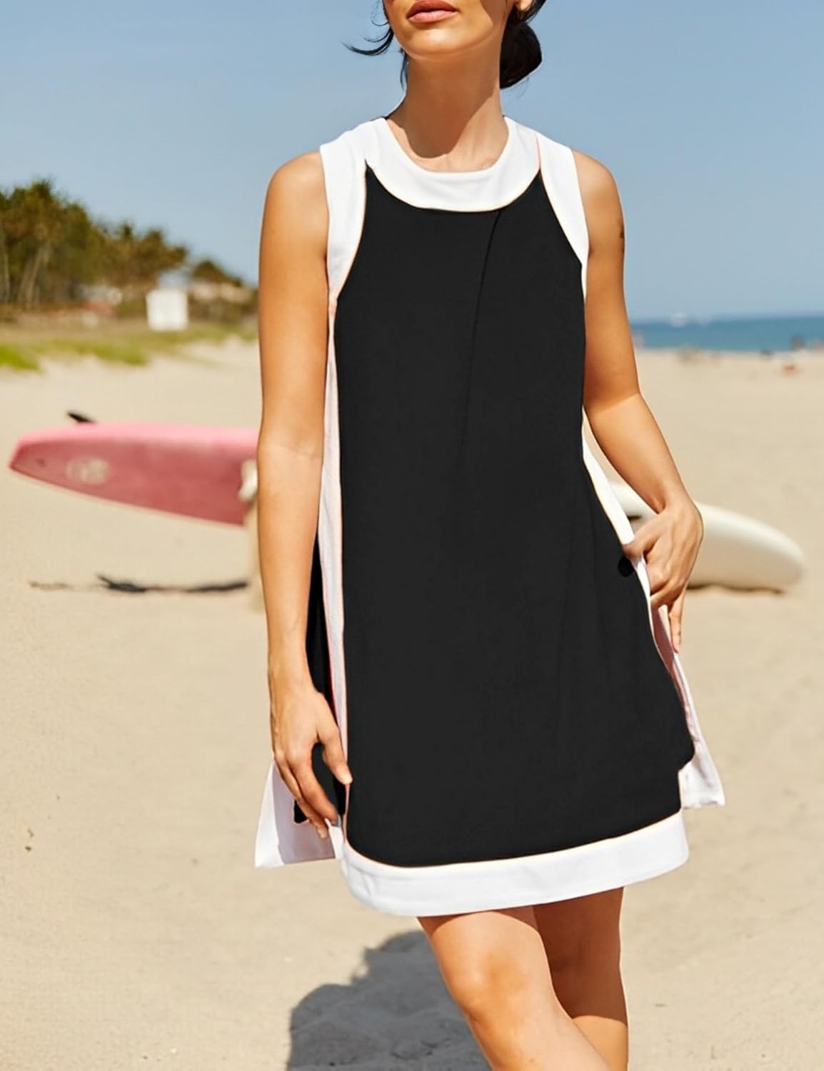 Women's Color Block Sleeveless Side Slit Tops and Matching Shorts Two Piece Set (Buy 2 Free Shipping)