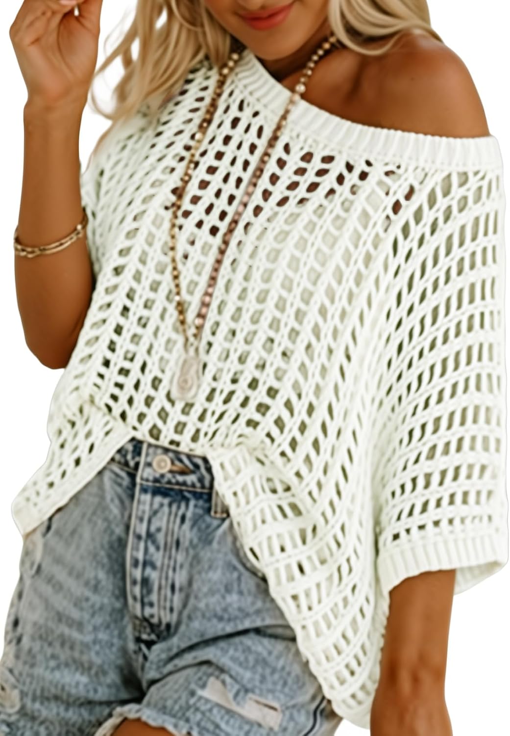 Women's Summer Casual Short Sleeve Hollow Out Crochet Tops (Buy 2 Free Shipping)
