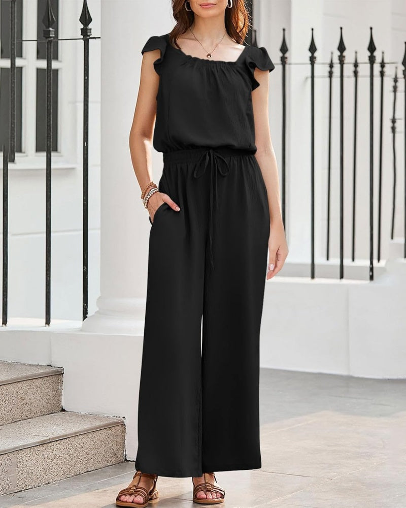 Women's Ruffle Sleeve Solid Color One Piece Jumpsuit (Buy 2 Free Shipping)