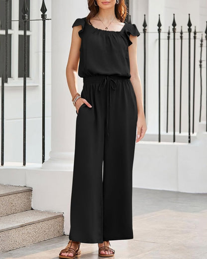 Women's Ruffle Sleeve Solid Color One Piece Jumpsuit (Buy 2 Free Shipping)
