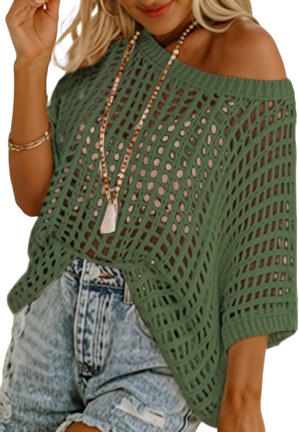 Women's Summer Casual Short Sleeve Hollow Out Crochet Tops (Buy 2 Free Shipping)