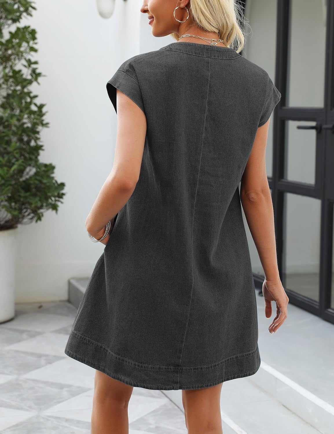 Women's V-neck Pleated Denim Dress with Pockets (Buy 2 Free Shipping)