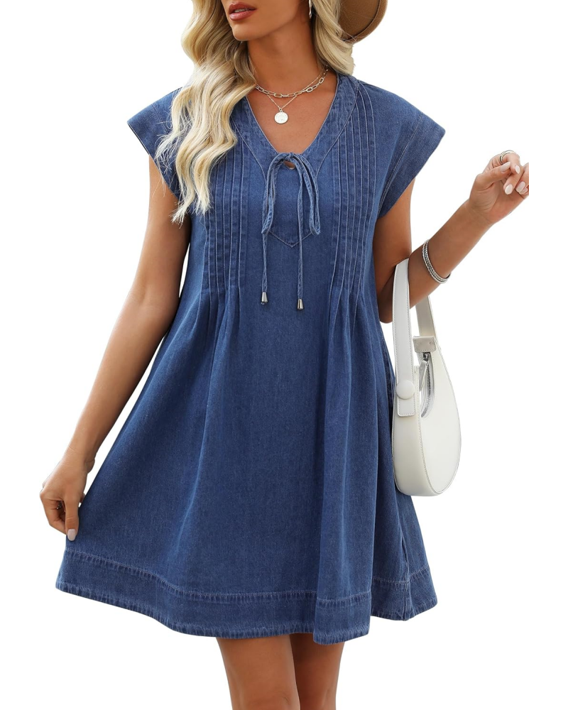 Women's V-neck Pleated Denim Dress with Pockets (Buy 2 Free Shipping)