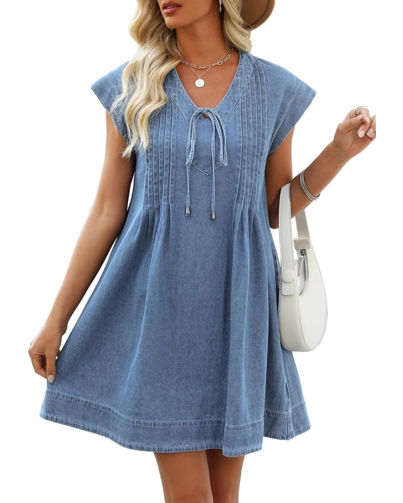 Women's V-neck Pleated Denim Dress with Pockets (Buy 2 Free Shipping)