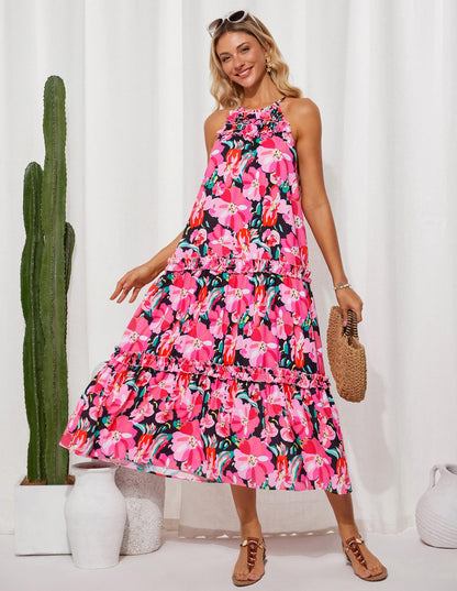 Women's Halter Neck Floral Print Vacation Dress (Buy 2 Free Shipping)