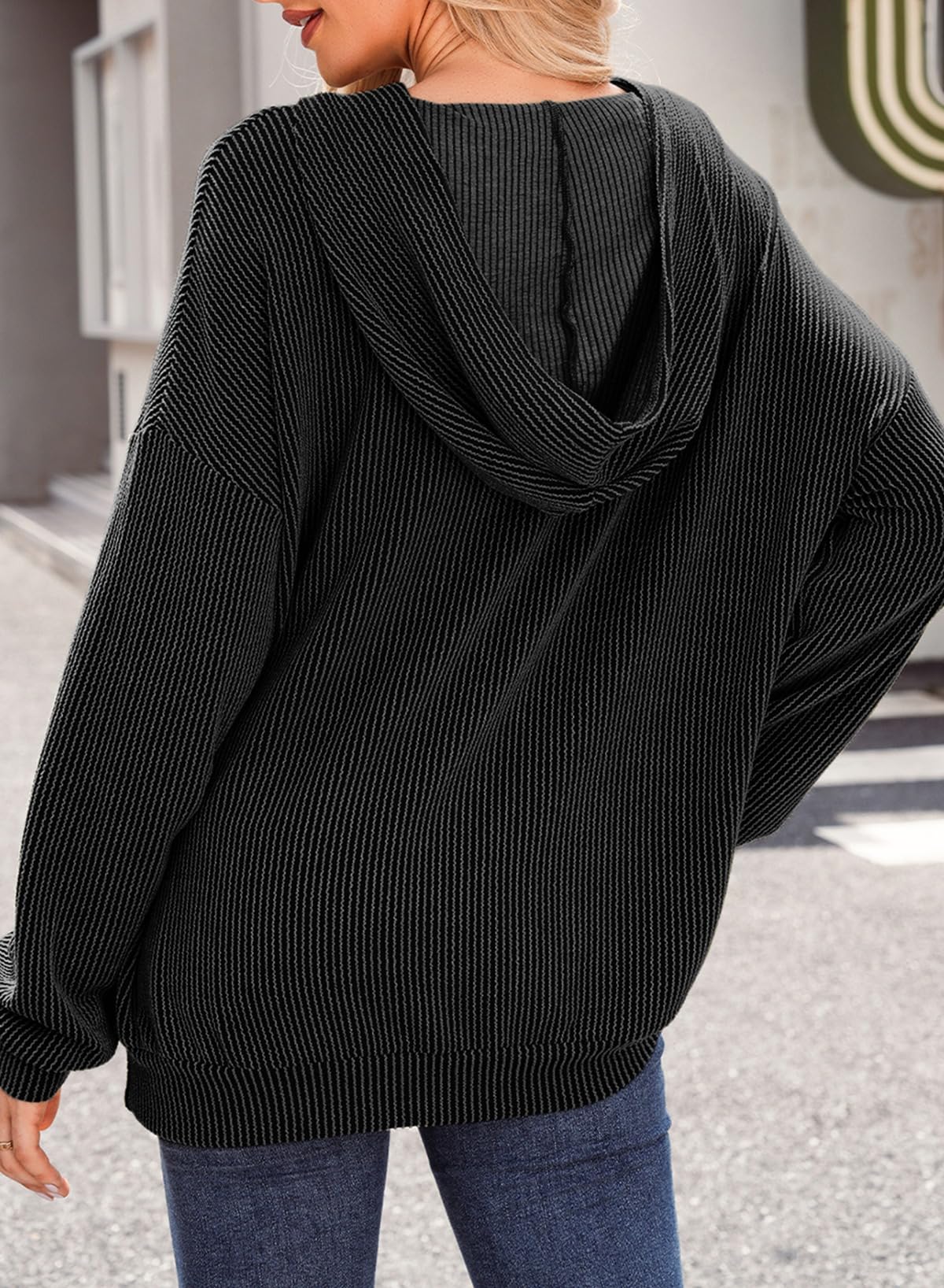 Women's Ribbed Knit Pullover Hoodie (Buy 2 Free Shipping)