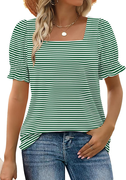 Women's Square Neck Smocked Sleeve Casual Tops (Buy 3 Free Shipping)