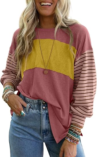 Women's Cute Color Block Long Sleeve Casual Top (Buy 2 Free Shipping)