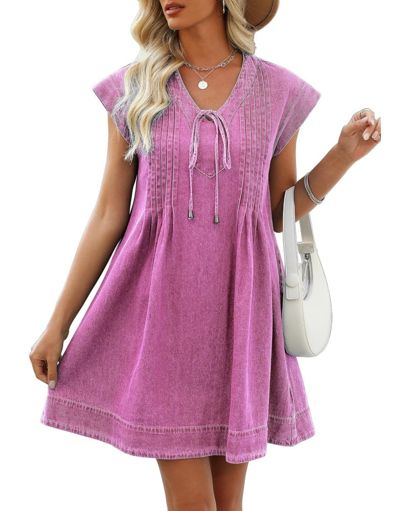 Women's V-neck Pleated Denim Dress with Pockets (Buy 2 Free Shipping)