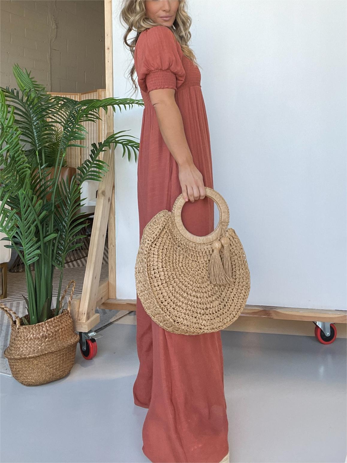 Women's Square Neckline Jumpsuit with Smocked Bodice Button (Buy 2 Free Shipping)