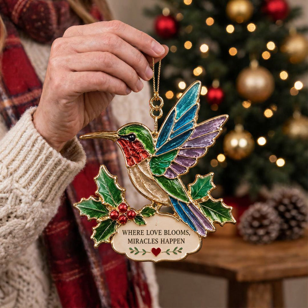🐚 Sea Glass Animal Christmas Ornament – "Where Love Blooms, Miracles Happen" Holiday Keepsake