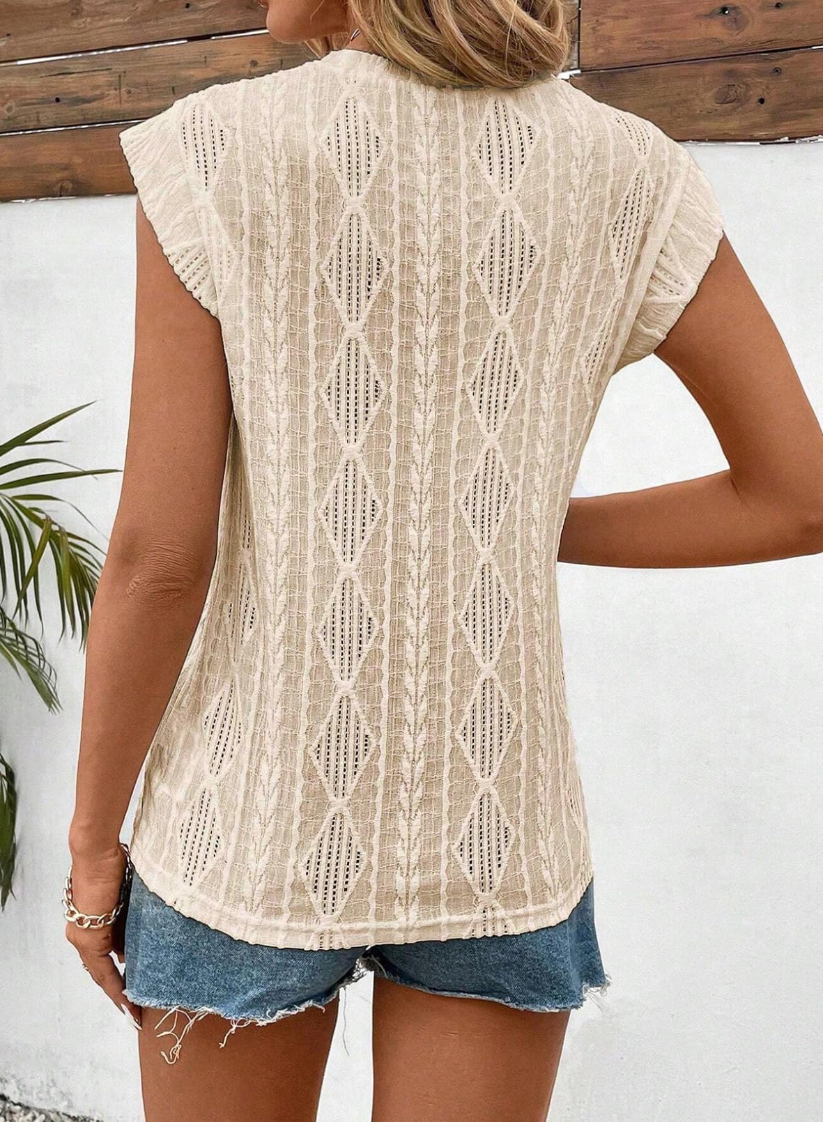 Women's Cap Sleeve Lightweight Crochet Knit Texture Top (Buy 2 Free Shipping)
