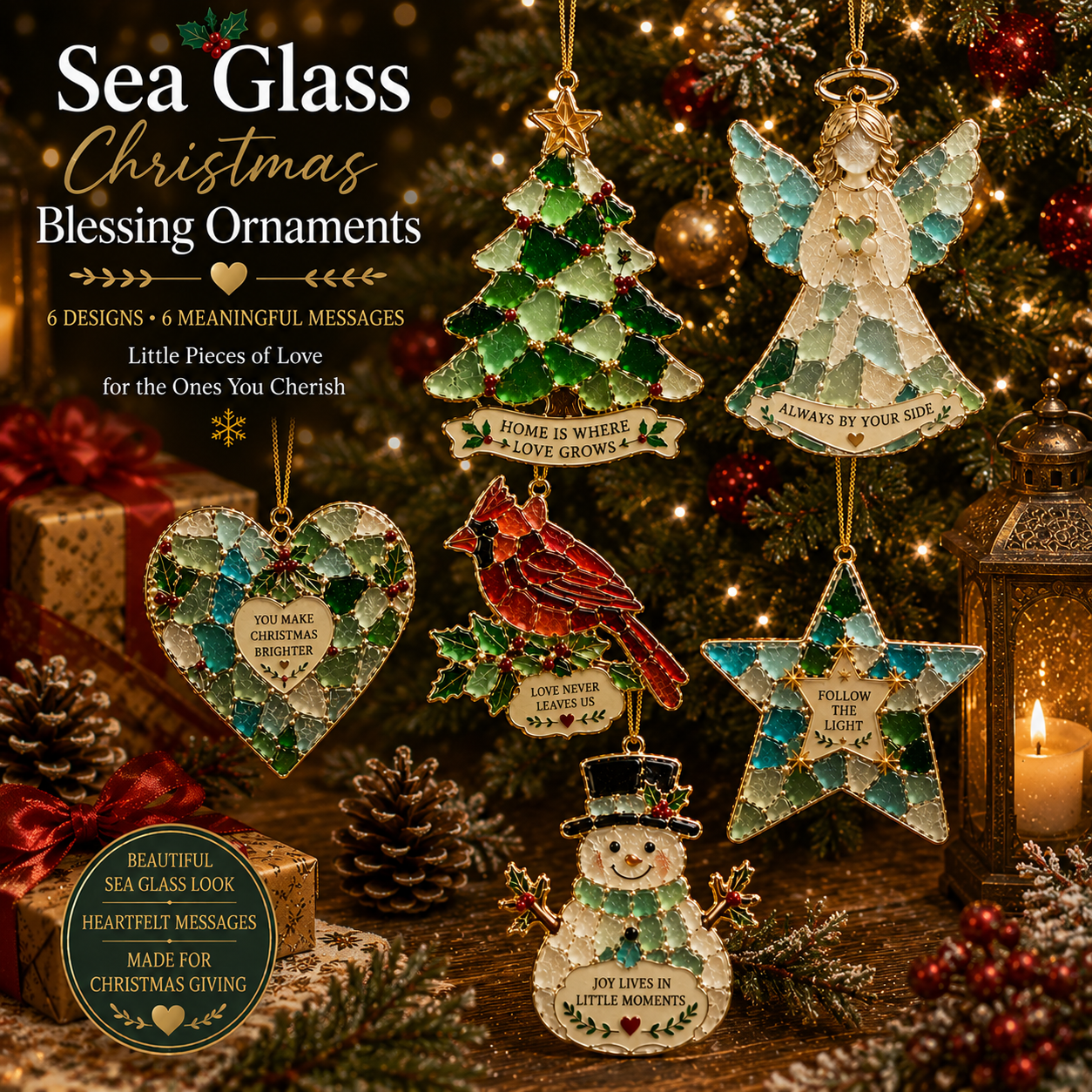 🎄 Sea Glass Christmas Blessing Ornaments