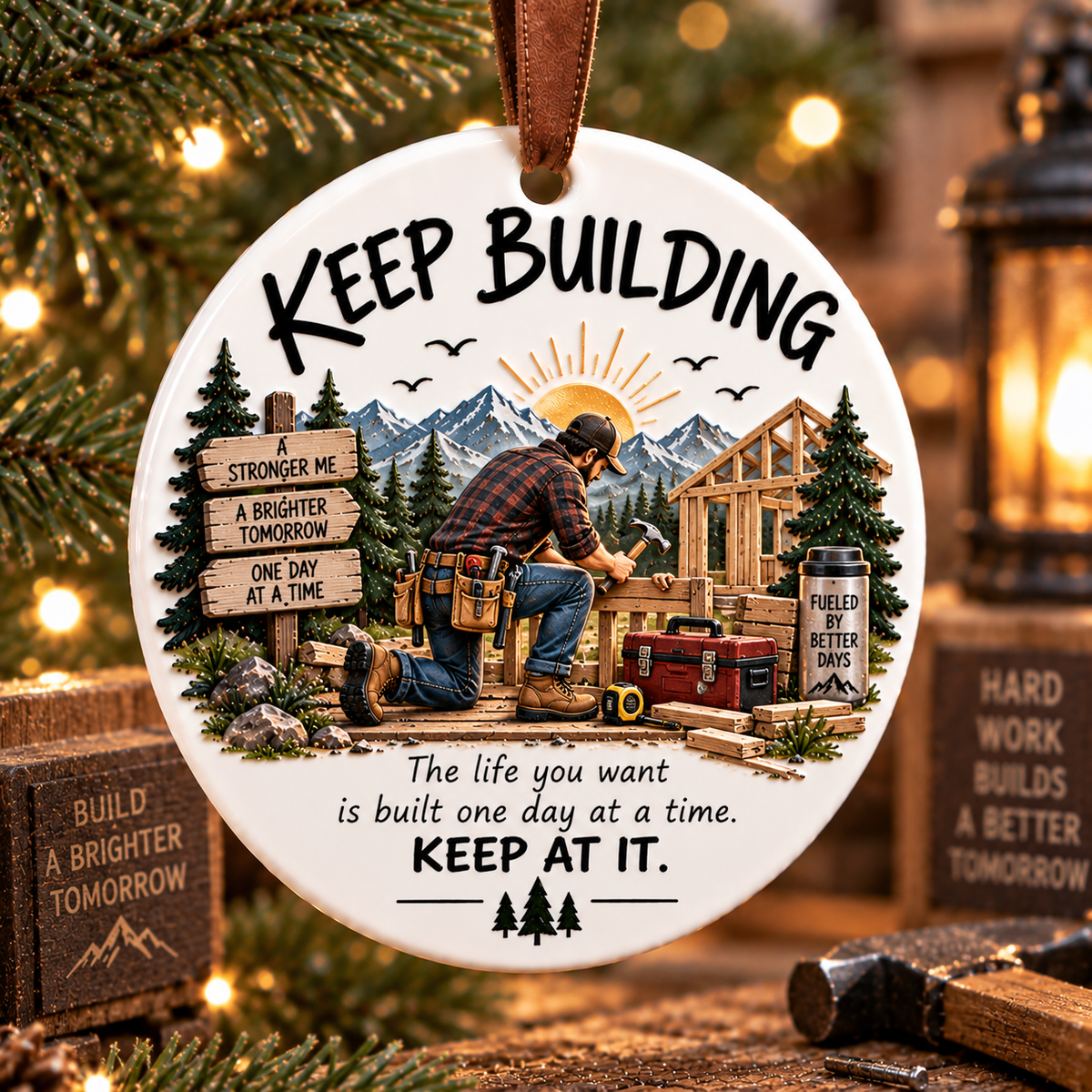 🏔️ Keep Going Men’s Motivational Ornament