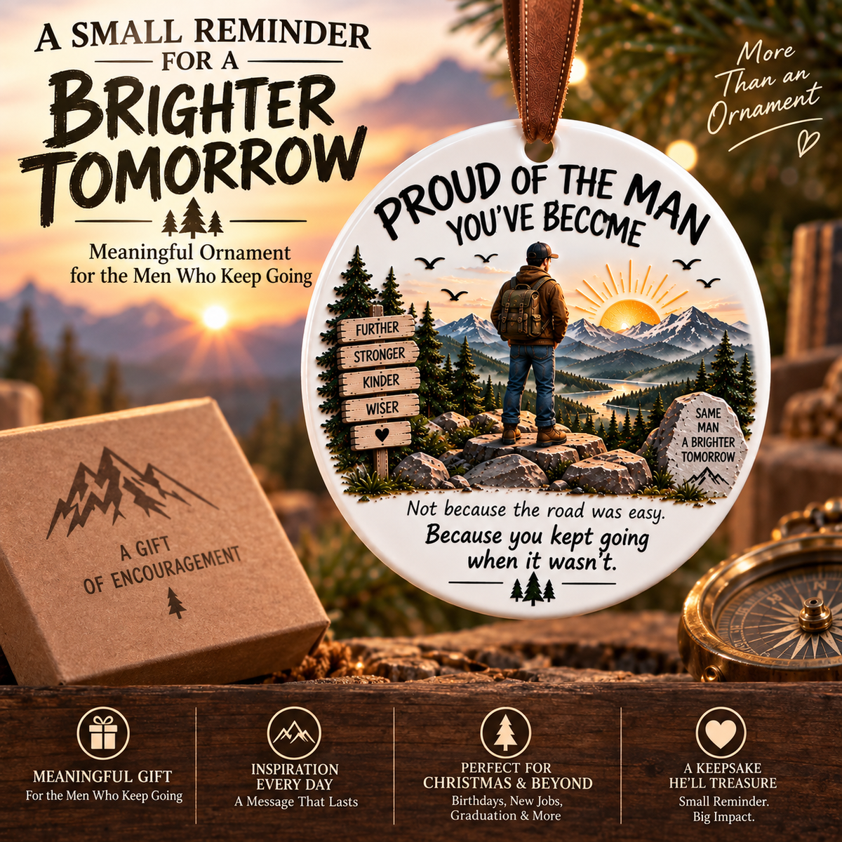 🏔️ Keep Going Men’s Motivational Ornament